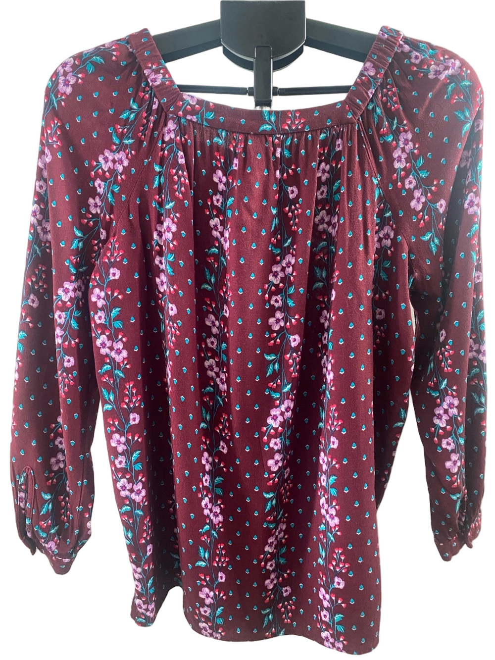 Old Navy Burgundy Floral Square-Neck Long Sleeve Tunic - Picture 3 of 5
